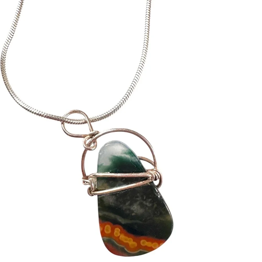 Unbranded Ocean Jasper Wire Wrapped Necklace Womens OS Multicolor Excellent‎